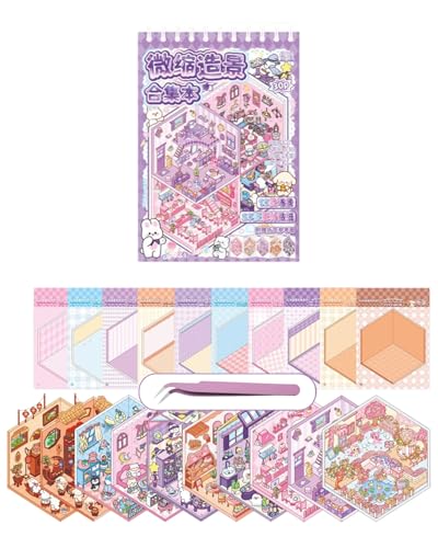 JUKOTA 10 PCS Sets 3D House Stickers,Miniatur Haus Sticker 3D mit Pinzette, DIY Cozy Little Home House Scene Sticker Book, Fun DIY Stickers Scene, Relief Stress für Erwachsene und Kinder von JUKOTA