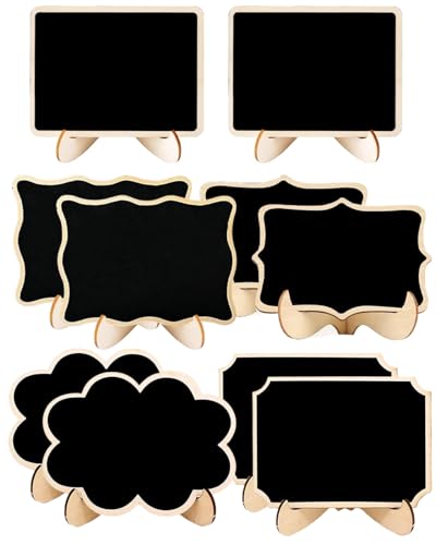 JUKOTA 10 Stück 10 * 7.5cm Löschbar Kreidetafeln mit Ständer - 5 verschiedene Formen - Holzschilder für Hochzeitsplatzkarten,Buffet & Preisschilder von JUKOTA