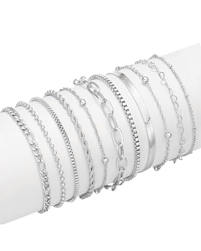 JUKOTA 11PCS armband damen,armband,Armband Damen Edelstahl Ketten Armbänder Set Armbander Twist Schlange Armkette Damen CZ Verstellbar Armband Set Charm Armband Silber Armband für Damen Frauen von JUKOTA