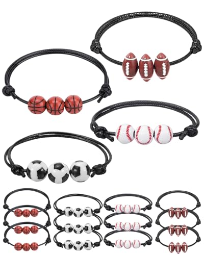 JUKOTA 16 Pieces Sport Charm Armbänder,Armbänder für Kinder,mit Fußball Baseball Basketball Perlen Einstellbare Armband für Kinder Jungen Männer Sport Party Favors Inspirational Armbänder von JUKOTA