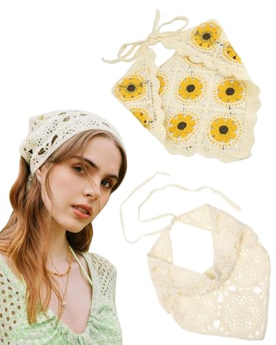 JUKOTA 2 PCS Damen Boho Stirnbänder Dreieck Kopftücher Bandanas Turban Krawatte Haarbänder Elastisches Gestrickter Haarschal für Frauen und Mädchen von JUKOTA