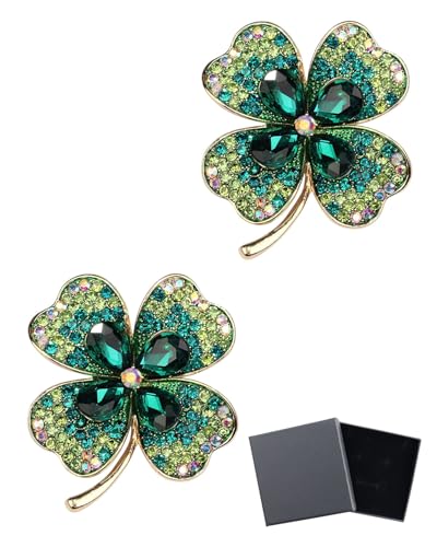 JUKOTA 2 Pcs Brosche, Vierblättriges Kleeblatt Brosche, Damen Kristall Brosche, Strass Blumenstrauß Brosche Elegante Brosche, Strickjacke Elegant Metall Brosche für Frauen Hut Tasche Hochzeit von JUKOTA