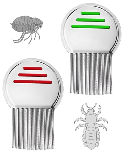 JUKOTA 2 Stück Läusekamm,Metall Zähne Läusekamm zum Entfernen Läuse und Nissen,Professional Edelstahl Nissenkamm für Baby Kinder Erwachsene und Haustier,Langlebig und Leicht zu Reinigen(Rot,Grün) von JUKOTA