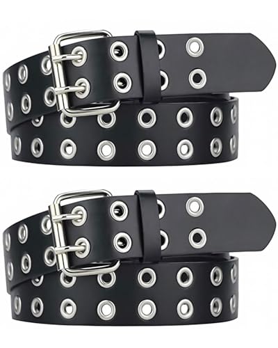 JUKOTA 2 Stück Punk Gürtel Damen und Herren Doppelloch Gürtel mit Punk Style Cosplay Hip Hop Rock für Gothic-Outfits（110cm X 3.8cm） von JUKOTA