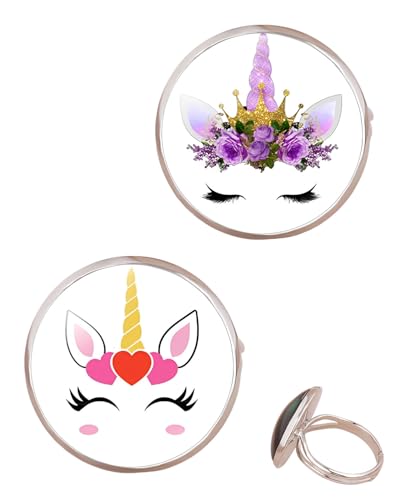 JUKOTA 2 Stück Regenbogen Einhorn Ring mit Strass Einstellbare Öffnung Cartoon Einhorn Mädchen Ring, Geschenk für Tochter, Enkelin, Kind einer Freundin（02） von JUKOTA