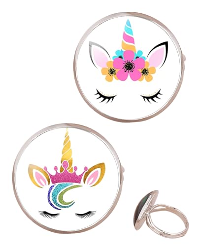 JUKOTA 2 Stück Regenbogen Einhorn Ring mit Strass Einstellbare Öffnung Cartoon Einhorn Mädchen Ring, Geschenk für Tochter, Enkelin, Kind einer Freundin（03） von JUKOTA