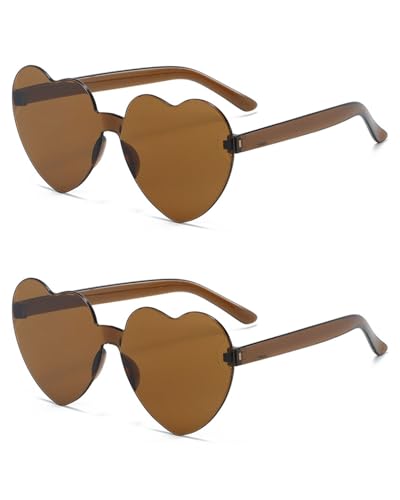 JUKOTA 2 Stück herzförmige Sonnenbrille, mehrfarbig, randlos, herzförmig, modisch, Herz, übergroße modische Sonnenbrille, Brillen für Damen, Braun JUKOTA 2 Stück herzförmige Sonnenbrille, mehrfarbig, randlos, herzförmig, modisch, Herz, übergroße modische Sonnenbrille, Brillen für Damen, Braun von JUKOTA