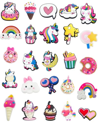 JUKOTA 25 pcs Einhorn-Serie Schuh Charms,Cartoon-Schuh-Dekoration, Schuh-Charm für Kinder,Charm für Kinder, PVC Shoe Charms, Clogs, Armband-Charms für Kleinkinder, Clog-Dekor für Bands Bracelet von JUKOTA