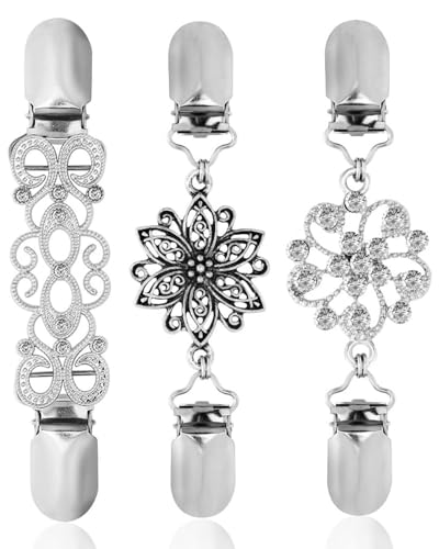 JUKOTA 3 Stück Cardigan Clips, Vintage Kleider Clip Pullover Clip Schal-Kleider Clips Blusen Clips Broschen für Kleidung Silberne Strickjacke Clips für Damen und Mädchen von JUKOTA