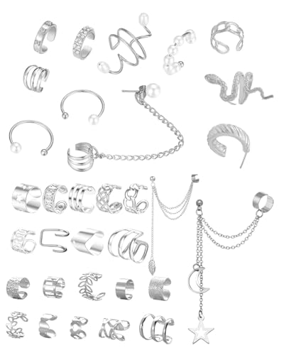 JUKOTA 32 Pcs Ear Cuff Argent Set Damen Ohrmanschette Ohrringe Earcuffs Set Helix Knorpel Ohrmanschette Ohne Ohrloch Wickelohrring Fakepircings Ohr Cuffs Ohrklemme JUKOTA 32 Pcs Ear Cuff Argent Set Damen Ohrmanschette Ohrringe Earcuffs Set Helix Knorpel Ohrmanschette Ohne Ohrloch Wickelohrring Fakepircings Ohr Cuffs Ohrklemme von JUKOTA