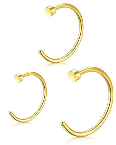 JUKOTA 3PCS Fake Nasenpiercing Set - Titan und Chirurgenstahl Septum Ring in Gold - 18G/20G 6-10MM Hypoallergen für Damen (Helix/Knorpel) von JUKOTA