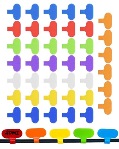 JUKOTA 40 Stück Nylon Kabeletiketten Kabel, Wiederverwendbare Kabelbeschriftung, Mehrfarbige Kabelmarkierung Beschreibbare Kabel Beschriftung Zum Identifizierung von Kabel, Drähten von JUKOTA