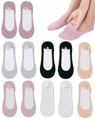 JUKOTA 6 Paar Füßlinge Ballerina Socken Damen Atmungsaktiv Füsslinge, Unsichtbare Sneaker Socken No Show Rutschfeste Socken mit Siliconpad Kurze Socken Halbsocken 35-40 von JUKOTA