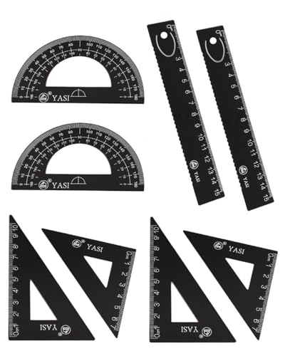 JUKOTA 8 Stück Metall Lineal 15cm Set,Aluminiumlegierung Geodreieck Set Winkelmesser Dreieck Architekten Mathematik Geometrie Werkzeug Maßstab für Schülern Lehrern Architekten Ingenieuren(Schwarz) von JUKOTA