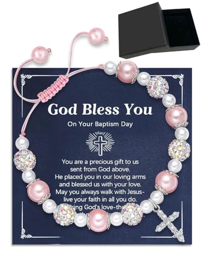 JUKOTA Bezauberndes Armband mit KREUZ & bunten PERLEN – Christlicher SCHMUCK für MÄDCHEN zur KOMMUNION, Geburtstag oder Taufe – Farbiges Kinderarmband mit Bedeutung von JUKOTA
