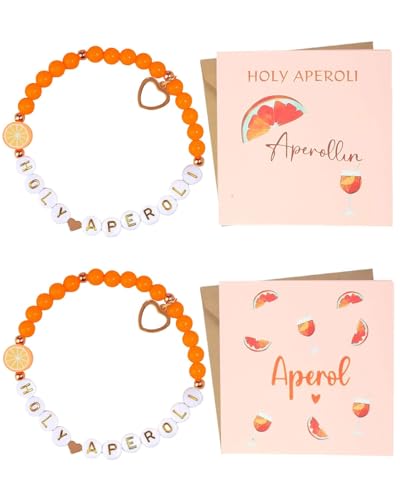 JUKOTA Geschenk für Frauen 2 Stück Aperol Armband und 2 Stück Aperol Geburtstagskarte mit Umschlag Aufkleber Aperol Deko für Freundin Kollegen Familien für Partys & Geburtstage von JUKOTA