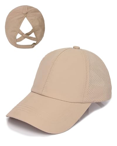 JUKOTA Pferdeschwanz Baseballkappe Damen Sommer Einstellbare Schnell trocknende Masche Atmungsaktiv Baseballmütze Unisex Criss Cross Hüte Sport Mütze - Khaki JUKOTA Pferdeschwanz Baseballkappe Damen Sommer Einstellbare Schnell trocknende Masche Atmungsaktiv Baseballmütze Unisex Criss Cross Hüte Sport Mütze - Khaki von JUKOTA