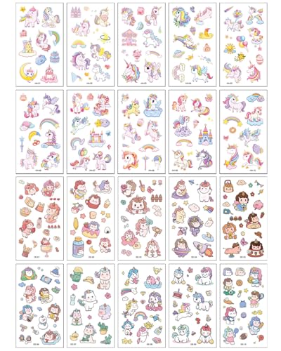 JUKOTA Temporäres Tattoo Kinder,20 Blätter Einhorn Tattoos für Jungen Mädchen,Schultütenfüllung,Wasserfeste Cartoon Kindertattoos,Kindergeschenke für Geburtstagsfeiern,Halloween,Weihnachten von JUKOTA