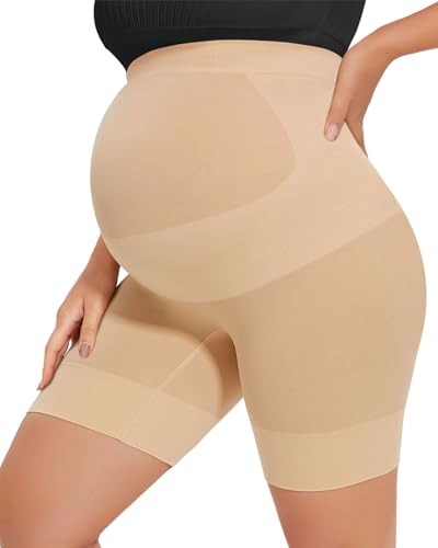 JUKOTA Umstandshose Kurz Unter Kleid Schwangerschaft Anti Chafing Shorts Überbauch Umstandsunterhosen - Beige/L von JUKOTA
