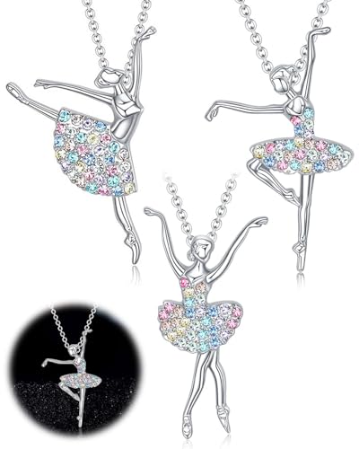 JUKOTA ballett Ketten für Mädchen,3pcs Silberne Halskette mit tanzender Ballerina-Anhänger,Charmantes Ballett-Geschenk für Mädchen in eleganter Optik,Überraschung Schmuck Geschenk zum Mädchen,Frauen von JUKOTA