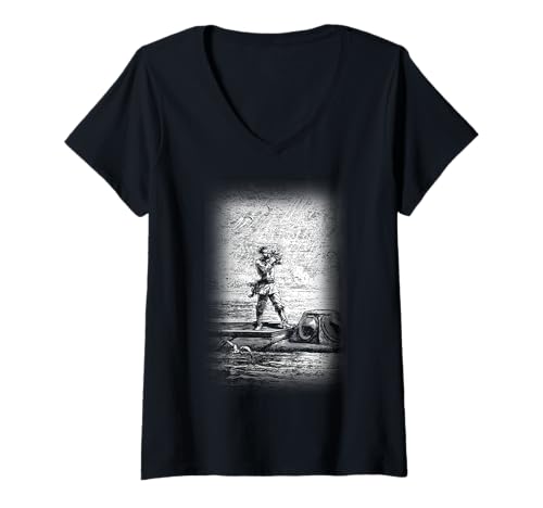 Damen 20.000 MEILEN UNTER DEM Meer - HISTORISCHE Illustration T-Shirt mit V-Ausschnitt Damen 20.000 MEILEN UNTER DEM Meer - HISTORISCHE Illustration T-Shirt mit V-Ausschnitt von JULES VERNE