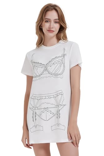 JULGIRL Lustiges Damen-Nachthemd, niedlicher Druck, kurzärmelig, T-Shirt, White-01, XX-Large von JULGIRL