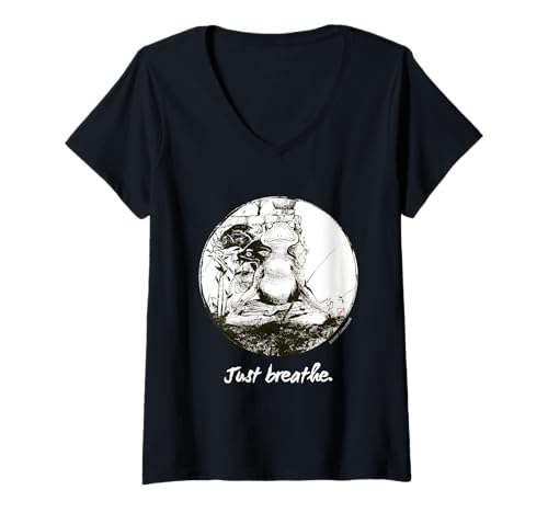 Damen Frosch Zen Yoga Just Breath Meditation Kunst Tinte T-Shirt mit V-Ausschnitt Damen Frosch Zen Yoga Just Breath Meditation Kunst Tinte T-Shirt mit V-Ausschnitt von JULIART Collection