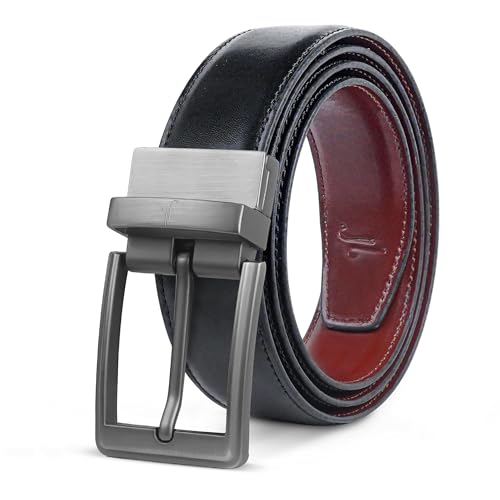 JULIUR LAMONT Premium Gürtel Herren Leder 33mm breit 2in1 Ledergürtel als Wendegürtel - Klassik Herrengürtel schwarz/braun für Anzugshose/Jeans - Männer Drehgürtel kürzbar drehbare Metall Schnalle von JULIUR LAMONT