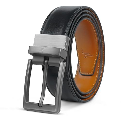 JULIUR LAMONT Premium Gürtel Herren Leder 2 in 1 Ledergürtel als Wendegürtel - Klassischer Echtleder Herrengürtel zweifarbig in schwarz und braun für Anzug/Jeans - Männer Drehgürtel drehbare Schnalle von JULIUR LAMONT