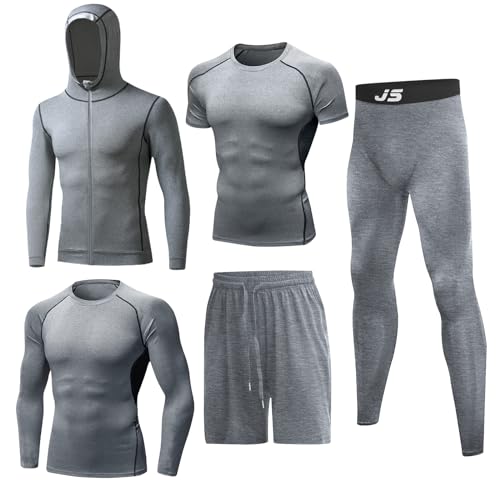 JULY'S SONG Sportbekleidung für Herren Kompression 5pcs Set Fitness Kleidung Trainingsanzug Männer Elastische Sportwear Gym Running Outfit Outdoor von JULY'S SONG