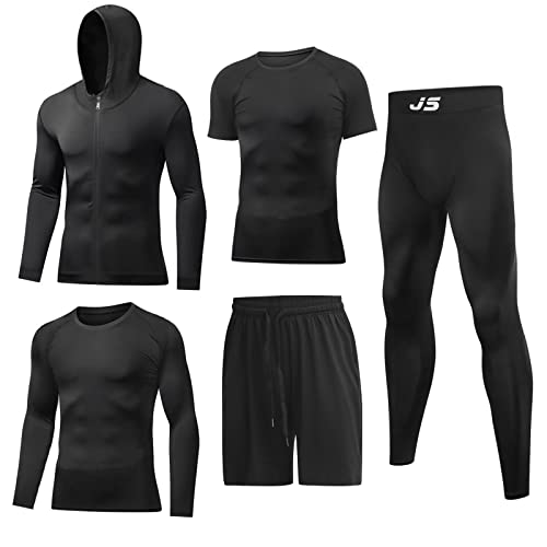 JULY'S SONG Sportbekleidung für Herren Kompression 5pcs Set Fitness Kleidung Trainingsanzug Männer Elastische Sportwear Gym Running Outfit Outdoor von JULY'S SONG