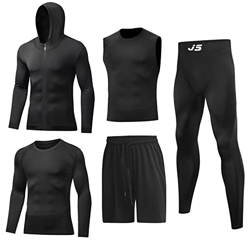 JULY'S SONG Sportbekleidung für Herren Kompression 5pcs Set Fitness Kleidung Trainingsanzug Männer Elastische Sportwear Gym Running Outfit Outdoor von JULY'S SONG