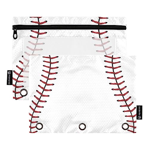 JUMBEAR 3-Ring-Bindertaschen mit Baseball-Spitze, 2 Stück, Reißverschluss, für Büro, Uni, Schule, Kosmetik, Rot, a, 9.8 x 7 inches, Taschen-Organizer von JUMBEAR