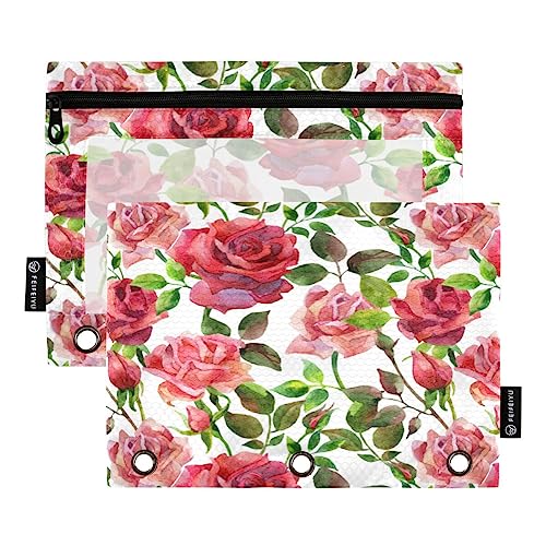 JUMBEAR 3 Ringbuch-Beutel, 2 Stück, rote und rosa Rosen, Reißverschluss, Bindertaschen für Büro, Uni, Schule, Kosmetik, a, 9.8 x 7 inches, Taschen-Organizer von JUMBEAR