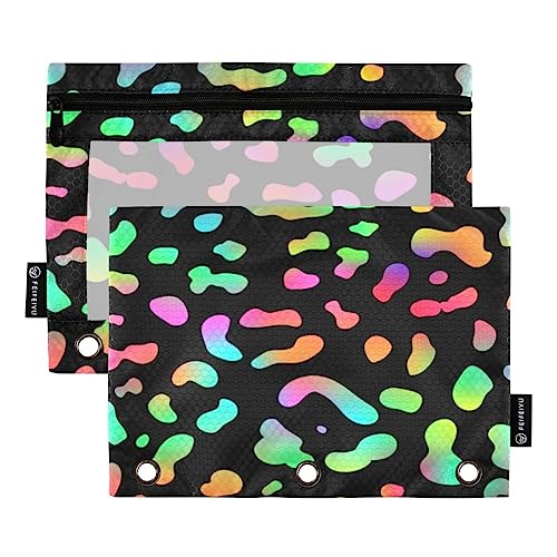 JUMBEAR 3 Ringbuch-Beutel, 2 Stück, trendiges Neon Leoparden-Muster, Reißverschluss, Bindertaschen für Büro, Uni, Schulbedarf, Kosmetik, a, 9.8 x 7 inches, Taschen-Organizer von JUMBEAR