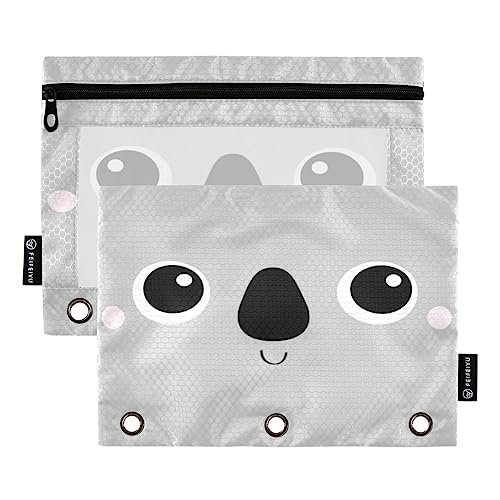 JUMBEAR 3 Ringbuchtaschen, 2 Stück, Kawaii Koala, Reißverschluss, Bindertaschen für Büro, Uni, Schulbedarf, Kosmetik, a, 9.8 x 7 inches, Taschen-Organizer von JUMBEAR