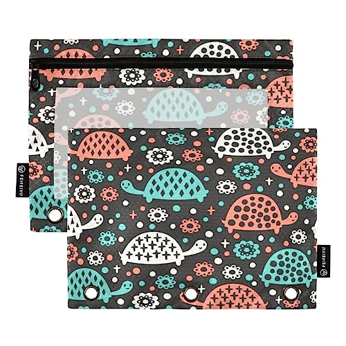 JUMBEAR 3 Ringbuchtaschen, 2 Stück, bunte Schildkröte, Reißverschluss, Bindertaschen für Büro, Uni, Schule, Kosmetik, a, 9.8 x 7 inches, Taschen-Organizer von JUMBEAR