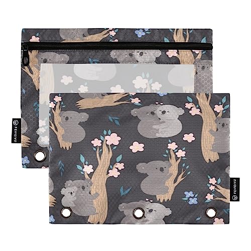 JUMBEAR 3 Ringbuchtaschen, 2 Stück, niedliche Koalas, Reißverschluss, Bindertaschen für Büro, Uni, Schule, Kosmetik, a, 9.8 x 7 inches, Taschen-Organizer von JUMBEAR