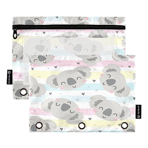 JUMBEAR 3 Ringbuchtaschen, 2 Stück, niedlicher Koalabär, Reißverschluss, Bindertaschen für Büro, Uni, Schule, Kosmetik, a, 9.8 x 7 inches, Taschen-Organizer von JUMBEAR