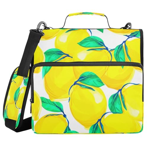 JUMBEAR Aktenordner mit Reißverschluss, mit Schultergurt, 3,8 cm O-Ringe, erweiterbarer Aktenordner, mehrere Taschen, Kapazität 600 Blatt, Zitronengelb von JUMBEAR