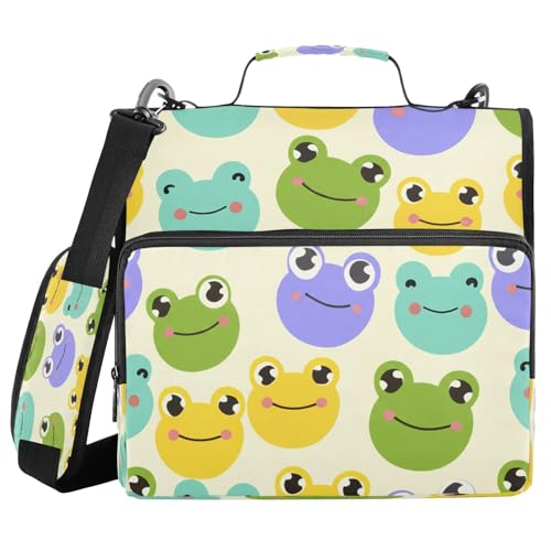 JUMBEAR Aktenordner mit niedlichem Froschgesicht, Reißverschluss, mit Schultergurt, 3,8 cm O-Ringe, Fächermappe, mehrere Taschen, Kapazität 600 Blatt von JUMBEAR