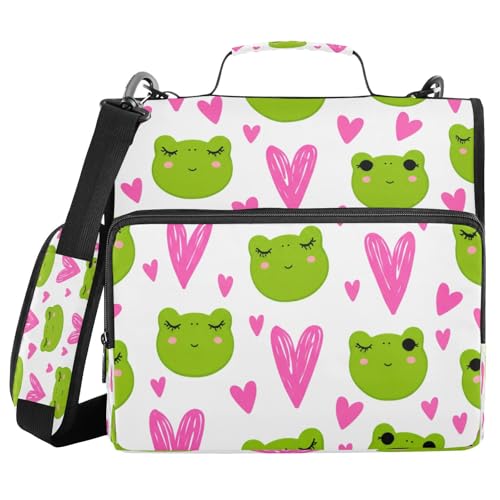 JUMBEAR Aktenordner mit niedlichem Froschgesicht, Reißverschluss, mit Schultergurt, 3,8 cm O-Ringe, Fächermappe, mehrere Taschen, Kapazität 600 Blatt von JUMBEAR