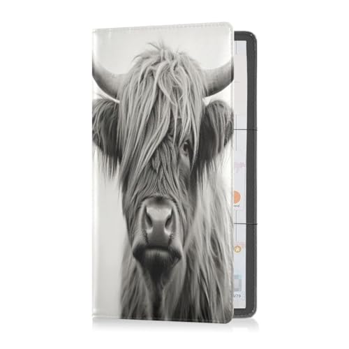 JUMBEAR Autohalter für Zulassung und Versicherung, Motiv: Highland Cattle Cow, Handschuhfach, Organizer, Leder, Auto-Dokumentenhalter für Führerschein, Ausweis, Grau, a, 24x26cm von JUMBEAR