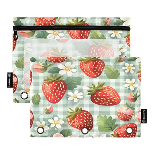 JUMBEAR Bindertaschen mit Erdbeeren und Blumen, 2 Stück, mit Reißverschluss, Federmäppchen, für Büro, Uni, Schulbedarf, Kosmetika JUMBEAR Bindertaschen mit Erdbeeren und Blumen, 2 Stück, mit Reißverschluss, Federmäppchen, für Büro, Uni, Schulbedarf, Kosmetika von JUMBEAR