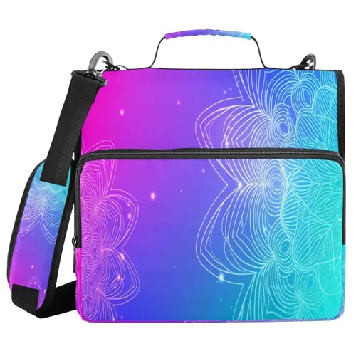 JUMBEAR Bohemian Mandala Reißverschluss Ordner mit Schultergurt, 3,8 cm O-Ringe, Fächermappe, mehrere Taschen, Kapazität 600 Blatt von JUMBEAR