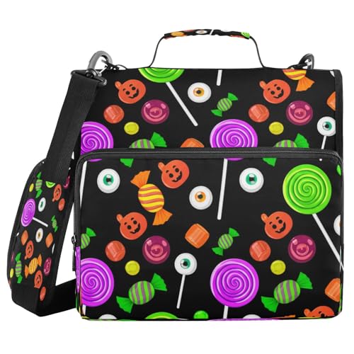 JUMBEAR Bunte Halloween-Ordner mit Reißverschluss, mit Schultergurt, 3,8 cm O-Ringe, Fächermappe, mehrere Taschen, Kapazität 600 Blatt von JUMBEAR