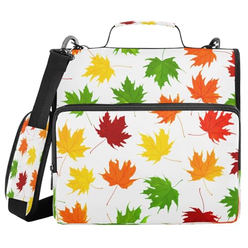 JUMBEAR Bunter Ahornblätter-Ordner mit Reißverschluss, mit Schultergurt, 3,8 cm O-Ringe, Fächermappe, mehrere Taschen, Kapazität 600 Blatt von JUMBEAR