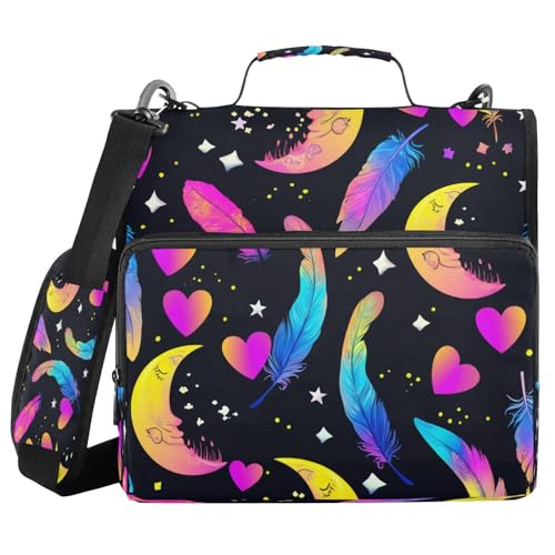 JUMBEAR Bunter Halbmond-Ordner mit Reißverschluss, mit Schultergurt, 3,8 cm O-Ringe, Fächermappe, mehrere Taschen, Kapazität 600 Blatt von JUMBEAR