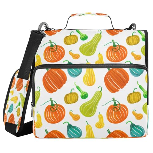 JUMBEAR Bunter Kürbis-Ordner mit Reißverschluss, mit Schultergurt, 3,8 cm O-Ringe, Fächermappe, mehrere Taschen, Kapazität 600 Blatt von JUMBEAR