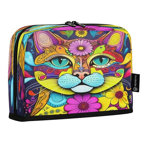 JUMBEAR Buntes Katzen-Federmäppchen, großes Fassungsvermögen, Stifteetui, Tasche, Halter, Schreibwaren, Schreibtisch-Organizer, Kosmetiktasche mit Reißverschluss für Schule, Büro, Reisen von JUMBEAR